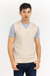 Beige Cabling Crew Neck Sleeveless Sweater SWT-FSLCN22-169
